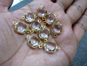 ナチュラルロッククリスタル石英クッションスクエア形状10mmブリオレットダブルループベゼルコネクタチャーム - Product Image 2