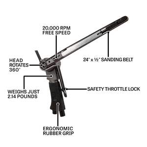 Mini Lijadora Neumática de Banda de 1/2'' x 24'', 20000 RPM, Categoría de Producto: Lijadoras Neumáticas - Product Image 2