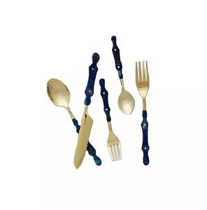 Juego de cubiertos de Metal de acero inoxidable con mango tallado de hueso, de lujo, plateado, 5 uds. - Product Image 3