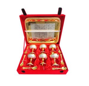 ชามใส่ไอศกรีมทองเหลืองถาดเสิร์ฟไอศกรีมผลไม้แห้งกล่องสีดำงานฝีมือดีไซน์ล่าสุดชุด5ชิ้น - Product Image 2