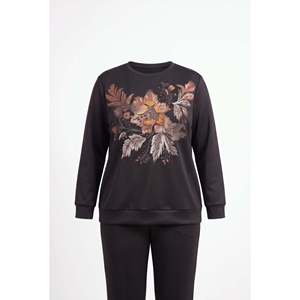 Sweat-shirt en modal noir à détails imprimés, grande taille - Product Image 2