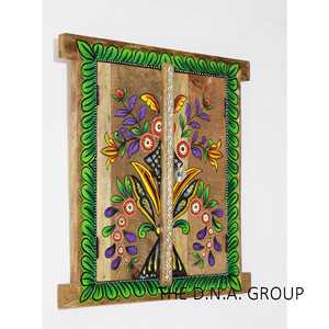 Panneau de fenêtre floral au design magnifique fait à la main Décoration murale en bois peinte à la main par l'artiste - Product Image 3