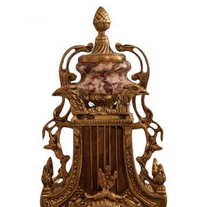 Antique brass and marble decorative <b>clock</b> with luxurious <b>vintage</b> design and ornate classic details for elegant home decor - Product Image 3