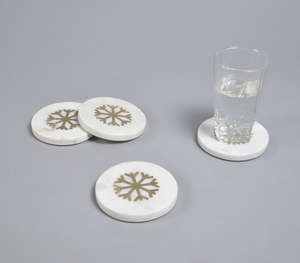 Classic <b>Square</b> <b>Set</b> of 4 Brass-Inlaid Snowflake Marble Coasters 5mm Thick Heat Resistant & Eco-Friendly - Product Image 3