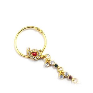 Bijoux de piercing tendance, design indien Mores Kairi, Nath coloré pour filles et femmes, anneau de nez ethnique avec pierres rouges, vertes et blanches - Product Image 2
