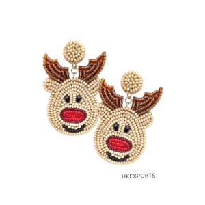 Boucles d'oreilles de Noël en perles de renne plaquées or faites à la main bijoux de vacances de fête pour mariage cadeau de fête de Noël - Product Image 3