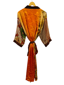 Fait à la main indien Vintage soie recyclée Sari Kimono Patchwork Kimono Robe Bikini couvrir vêtements de nuit longue Robe, - Product Image 2