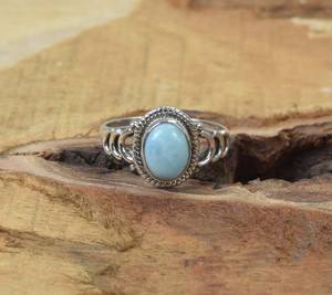 Bague ovale en larimar, argent sterling 925, bijoux en pierres précieuses, fabrication artisanale, bague en pierre bleue des Caraïbes, taille 6, vente en gros - Product Image 3