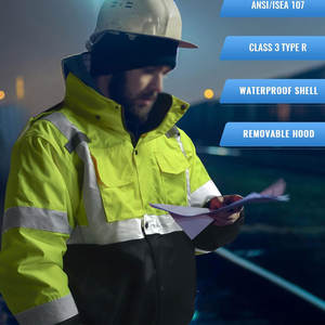 เสื้อแจ็กเก็ตกันน้ำแขนยาว Hi VIS สำหรับผู้ชายชุดทำงานแบบสะท้อนแสงปรับแต่งโลโก้ได้ - Product Image 6