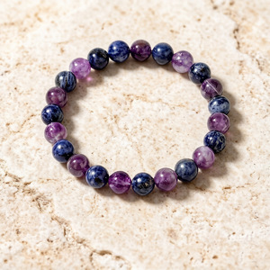 Hemasa Fashions Purple Blue Ball-Shaped Crystal Rhinestone Natural Stone Beaded <b>Bracelet</b> Unisex Boho Jewelry Stretch Bangle Gift - Product Image 1