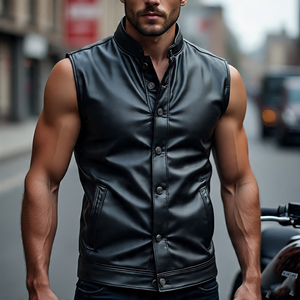 Ropa de calle de invierno para hombre, piel de oveja auténtica, botón de cuerno, chaleco de motociclista a prueba de viento ecológico | Alta calidad - Product Image 3