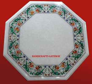 ที่น่าสนใจหินอ่อนสีขาวที่ทำด้วยมือด้านบนของตารางการฝังดอกไม้ทำด้วยมือด้านบนทำด้วยมือทำด้วยมือรูปทรงแปดเหลี่ยม - Product Image 1