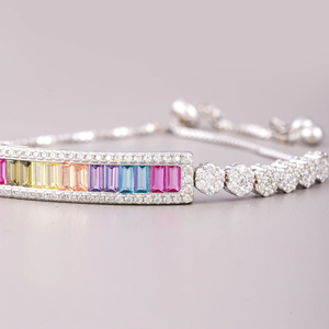 Fantaisie arc-en-ciel saphir coupe émeraude ronde certifié Moissanite Bracelet de Tennis pour les bijoux de mode des femmes - Product Image 3