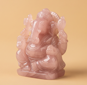 รูปปั้นพระพิฆเนศอินเดียแกะสลักด้วยมือพลอยควอตซ์แกะสลักทางศาสนางานฝีมือแกะสลักกึ่งมีค่าจากอินเดีย - Product Image 6