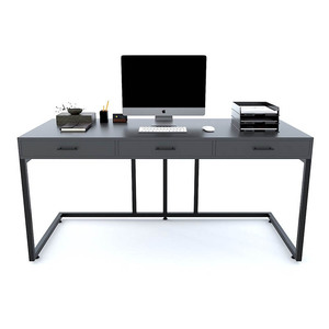 Bureau de direction 160x70cm avec tiroirs, style minimaliste de luxe, en bois de caoutchouc et pieds en fer BGD68045 pour bureau ou chambre - Product Image 2