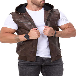 Chaleco con capucha de cuero genuino ATLANTIC a prueba de viento Venta caliente Diseño de invierno informal Cierre de cremallera en relieve No tejido liso - Product Image 1