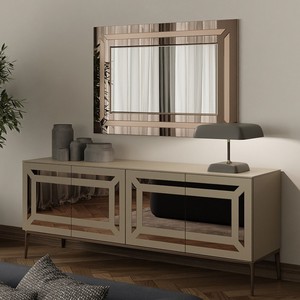 Miroir décoratif contemporain avec verre biseauté et cadre superposé - Product Image 1