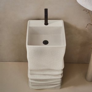Lavabo de tocador Beige de alta calidad JPDS1031 Piedra artificial beige independiente para Baño de hotel al por mayor - Product Image 1