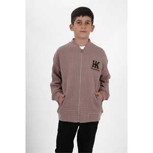 Cardigan en tissu à double fil pour garçons, col en V zippé à motifs carrés, 11-15 ans pour manteaux et vêtements d'extérieur - Product Image 3