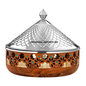 Madre de perla Diseñador Hotpot Tamaño personalizado Hecho a mano Cazuela de lujo Última nueva colección Calentador de alimentos de madera elegante - Product Image 1