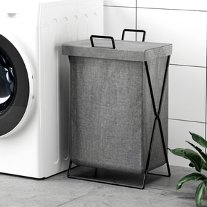 Hua Cheng Folding Laundry <b>Hamper</b> Gray Fabric With Metal Frame For Bathroom And Laundry Room Storage - Product Image 1