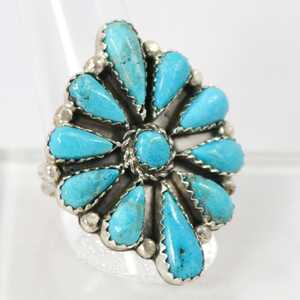 Sterling <b>Silver</b> <b>Ring</b> <b>Set</b> with a Cluster of Stabilized Kingman Turquoise From Arizona 925 Sterling <b>Silver</b> <b>Ring</b> - Product Image 6