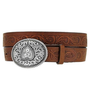 Ceinture d'outillage en cuir occidental marron en relief floral avec boucle de forme ovale design dans toutes les tailles personnalisées. - Product Image 6