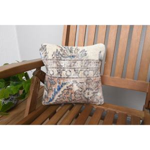 Beige Wool Kantha Patchwork <b>Pillow</b> 12x12 Inches Rustic Floral Embroidered Vintage Print Pattern for Floor Use for <b>Christmas</b> - Product Image 1