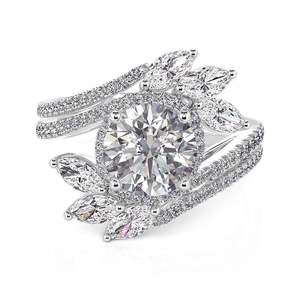 Jeulia Trendy Brass Claw Inlay Round Halo Engagement <b>Ring</b> <b>Set</b> for Children - Product Image 1