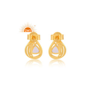 Última venta 925 Plata esterlina 18K chapado en oro Arco Iris Luna y Cz Gemstone Studs Pendiente Demi joyería fina para mujeres - Product Image 2