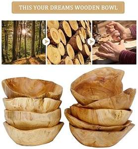 Ensaladera de diseño simple en madera pura con forma redonda y color marrón, perfecta para la cocina casera y artículos para servir alimentos - Product Image 4