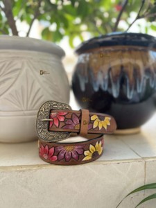 Cinturones de cuero de alta calidad tallado a mano elegante cinturón de girasol Unisex gran oferta regalo de lujo para él - Product Image 2