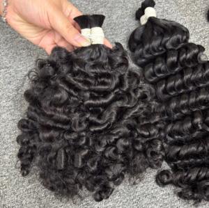 En vrac 100% vietnamien brut non transformé ondulé-cheveux bouclés cheveux humains tissage personnalisé Double extrémités dessinées Boho tresses perruque cheveux - Product Image 4