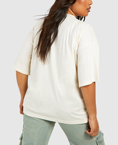 Camiseta de mujer de algodón 100% de alta calidad color sólido personalizado DTG logotipo impreso gota hombro holgado camiseta de peso pesado para mujer - Product Image 5