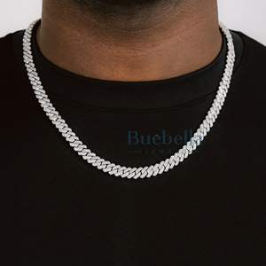 Venta al por mayor 8MM Moissanite Collar de cadena de eslabones cubanos Hombres Hip Hop Iced Out Vvs Diamante 925 Plata Cubano sin cuello - Product Image 1