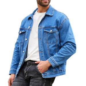 Ventes en gros de vestes en jean pour hommes de style unique à manches longues respirantes à col rabattu pour la saison hivernale Veste en jean pour hommes - Product Image 3