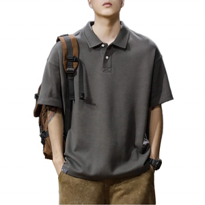 Polo de Manga Corta para Hombre, Talla Grande, Color Sólido, Informal, Transpirable, de Algodón Oxford, Corte Regular, Estilo Liso Teñido - Product Image 1