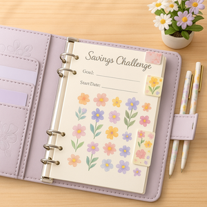 LABON Lavender Floral PU Leather Debossed Flowers Budget Organizer A6 Planner Magnetic <strong>Binder</strong> Set Markers Coordinated <strong>Stickers</strong> - Product Image 3