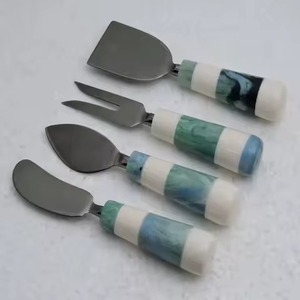 Cubiertos Premium para restaurante, juego de cuchillos para queso con mango de mármol blanco verde, espátula, cuchillo para mantequilla, tenedor, diseño elegante para el hogar - Product Image 1