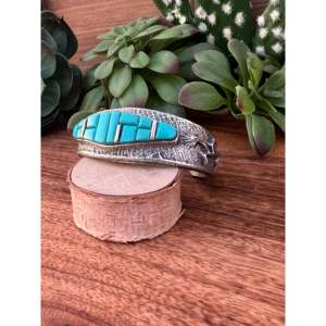 Navajo Kingman Turquoise & Sterling <b>Silver</b> Cobblestone Tufa Cast Fashionable <b>Cuff</b> <b>Bracelet</b> - Product Image 5