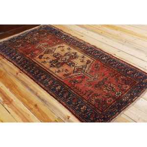 Tapis turc vintage 3,3x6,6 pieds, tapis en laine à accents rouges - Product Image 4