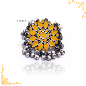 Nueva llegada hecho a mano piedra trabajo redondo moda anillo ajustable tradicional Boho anillo pequeño Ghungroo trabajo diseñador anillo desgaste - Product Image 4