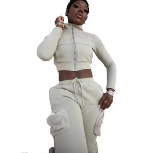 Poches latérales nouvelle mode pantalons de survêtement femmes Flare fermeture éclair bas femmes culture fermeture éclair à capuche femmes Cargo pantalon - Product Image 4