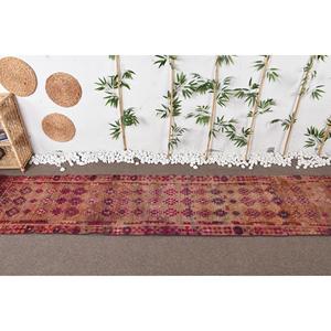 พรมวินเทจตุรกี ขนาด 2.6x12.2 ฟุต พรมเฮอร์กี สีน้ำตาลแดงลายดอกไม้ ทำจากขนสัตว์ - Product Image 3