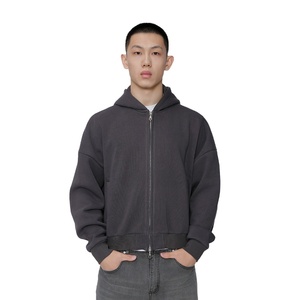 Sudadera con capucha con cremallera Vintage de lujo para hombre 100% algodón polar de alta calidad Venta caliente 550 GSM Boxy Cropped sudaderas con capucha para hombre - Product Image 1