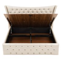 Lit King-Size Moderne Rembourré avec Rangement, Cadre en Bois de Mangue Massif, Design Capitonnée en Similicuir, Hauteur Réglable, Personnalisable