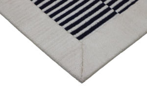 Alfombra de Lana Hecha a Mano, Moderna, Ecológica, con Rayas Azul Marfil, Personalizada, Apta para Mascotas, de Pelo Medio, con Borde Sólido - Product Image 4