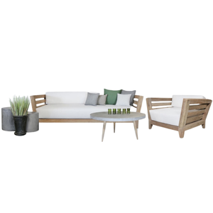 Meubles : un ensemble de tables et bureaux en teck avec chaises, complet d'un canapé de style moderne, adapté à une utilisation en extérieur - Product Image 2