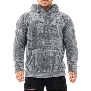 High Quality Winter Warm Custom Logo Pullover <b>Thick</b> <b>Fleece</b> Men's Clothing Heavy Sherpa Fur Lined Hoodies for Men's Clothing Grey - Product Image 1