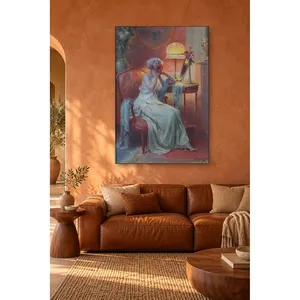 Fida Enjolras Femme regardant dans le miroir par la lumière des lampes, impression sur toile - Product Image 1